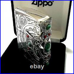 Zippo Oil Lighter Indian Spirit Eagle Natural Stone Cross Brass Silver Japan New