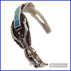 Zuni inlay native American blue gem turquoise Silver Eagle Dancer bracelet