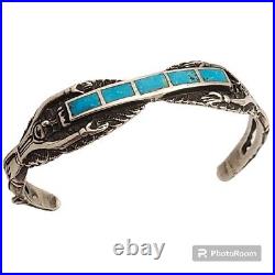 Zuni inlay native American blue gem turquoise Silver Eagle Dancer bracelet